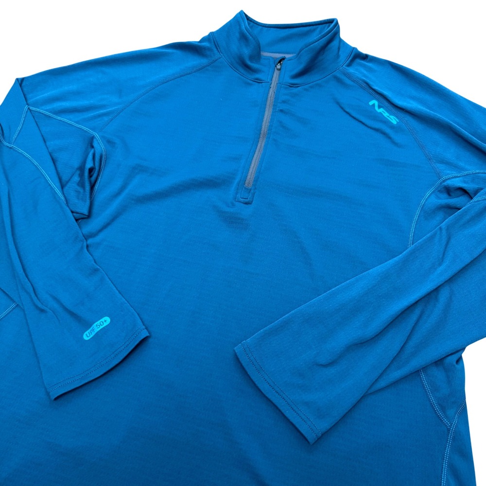 NRS H2Core Silkweight Quarter Zip Mens Large Blue UPF 50+ Sun Shirt Long Sleeve